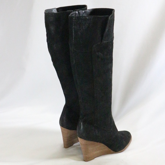 FRANCO SARTO Lara Black Suede Wedge High Boots Sz 7.5 Wmn - Picture 2 of 8